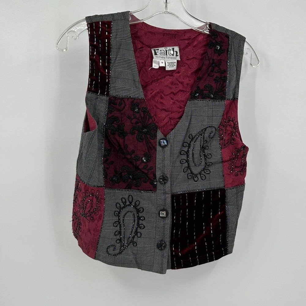 Womens VIntage Patchwork Dark Academia Vest Size M Steampunk Velvet Indie